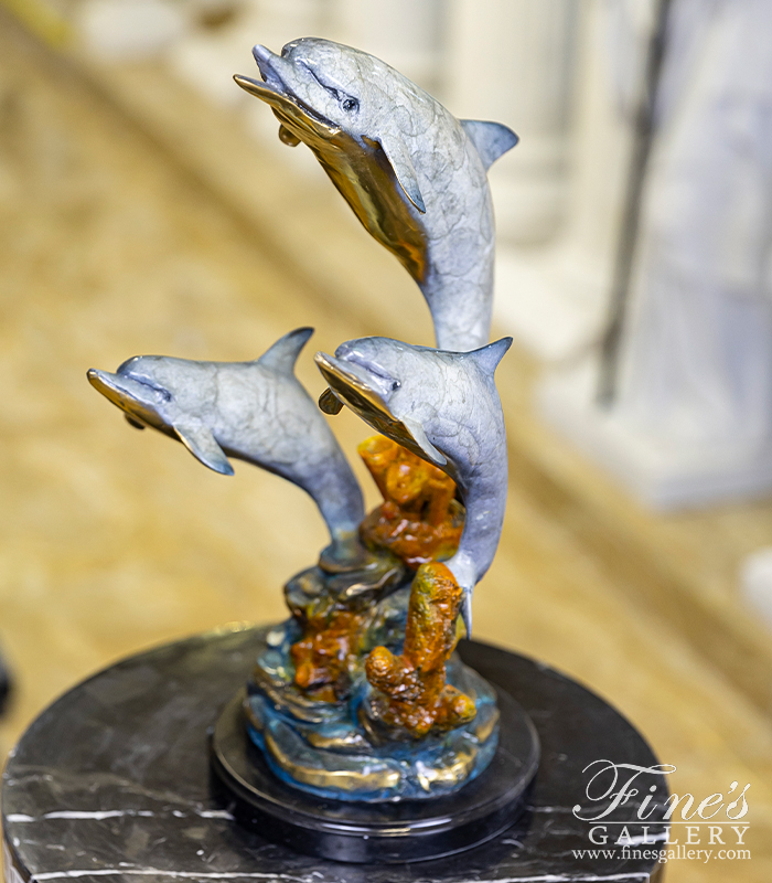 Bronze Statues  - Tropical Three Dolphins Bronze Tabletop Statue - BS-1698